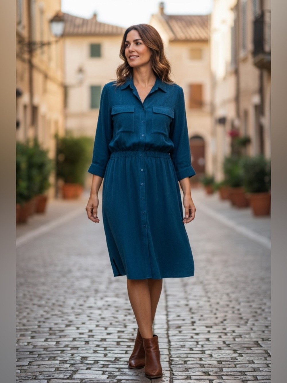 Maven West Dusty Navy Long Sleeve Dress | NWT